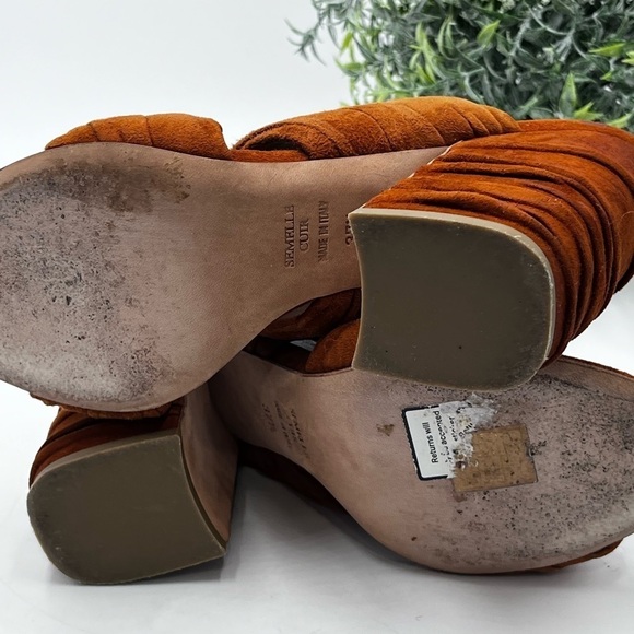 Laurence Dacade Paris Rona Ruched Suede Slide Rust cinnamon Sandals Sz 37.5/US 7 - Picture 11 of 16
